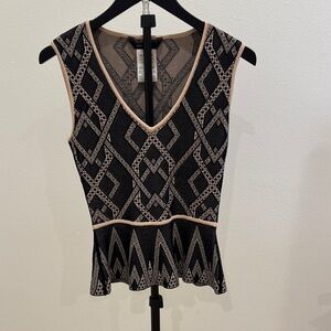BCBGMaxAzria Black and Beige Geometric Knit Tank